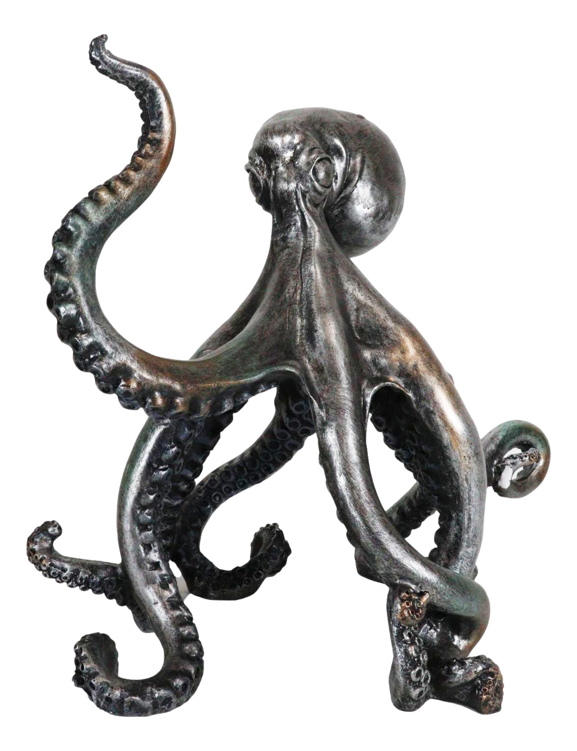 Ebros Large Standing Octopus Statue in Silver Finish Resin Marine Decor 11.5" W - Ebros Gift