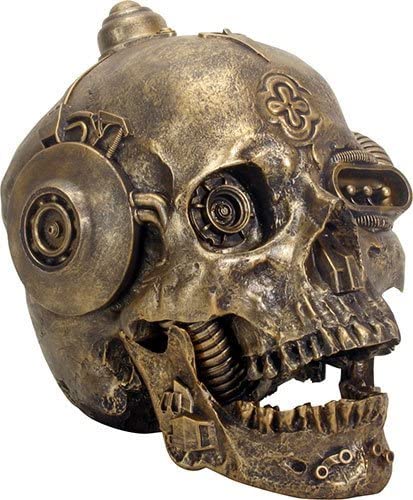 Ebros 6.5 Inch Gold Colored Open Mouthed Machine Skull Head Figurine Decor - Ebros Gift