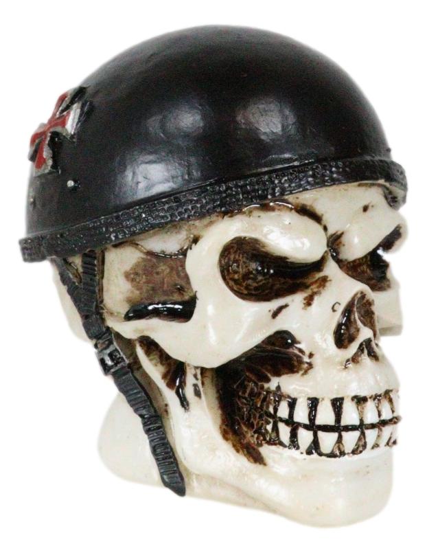 Day of The Dead Biker Skull Skeleton with Red Cross Black Helmet Mini – Ebros Gift