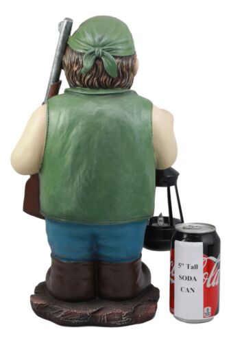 Grumpy Hunter With Shotgun And No Trespassing Sign Statue With Solar LED Light