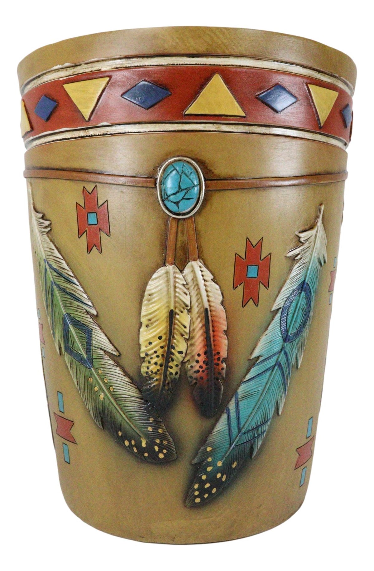 Southwestern Indian Feathers Turquoise Stone Dream Catcher Waste Basket Bin