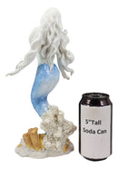 Ebros Capiz Blue & White Ombre Tail Mermaid Standing By Sea Coral Reef Statue