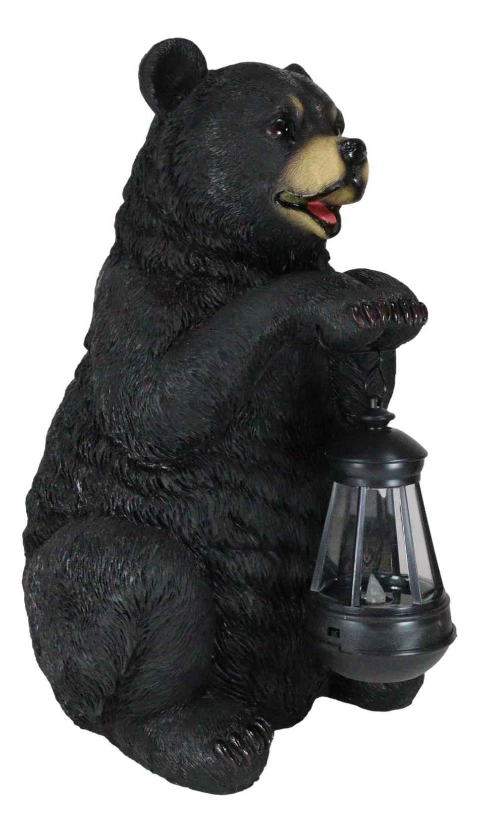 Rustic Garden Cute Black Bear Holding Solar Lantern Path Light Greeter Statue - Ebros Gift