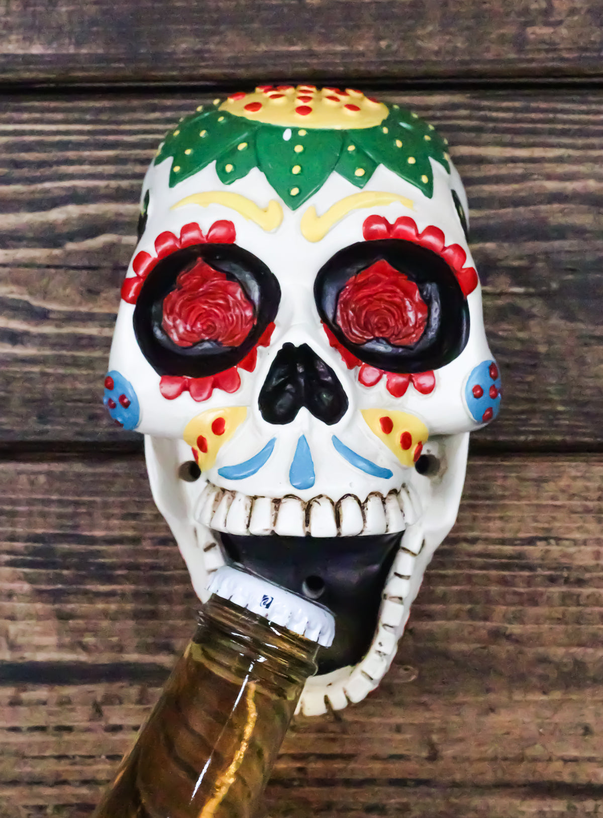 Day of The Dead White Sunflower Sugar Skull Wall Bottle Opener Home Kitchen - Ebros Gift