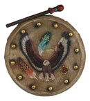 Indian Soaring Eagle and Feathers Warpath Drum And Stick Wall Plaque Figurine