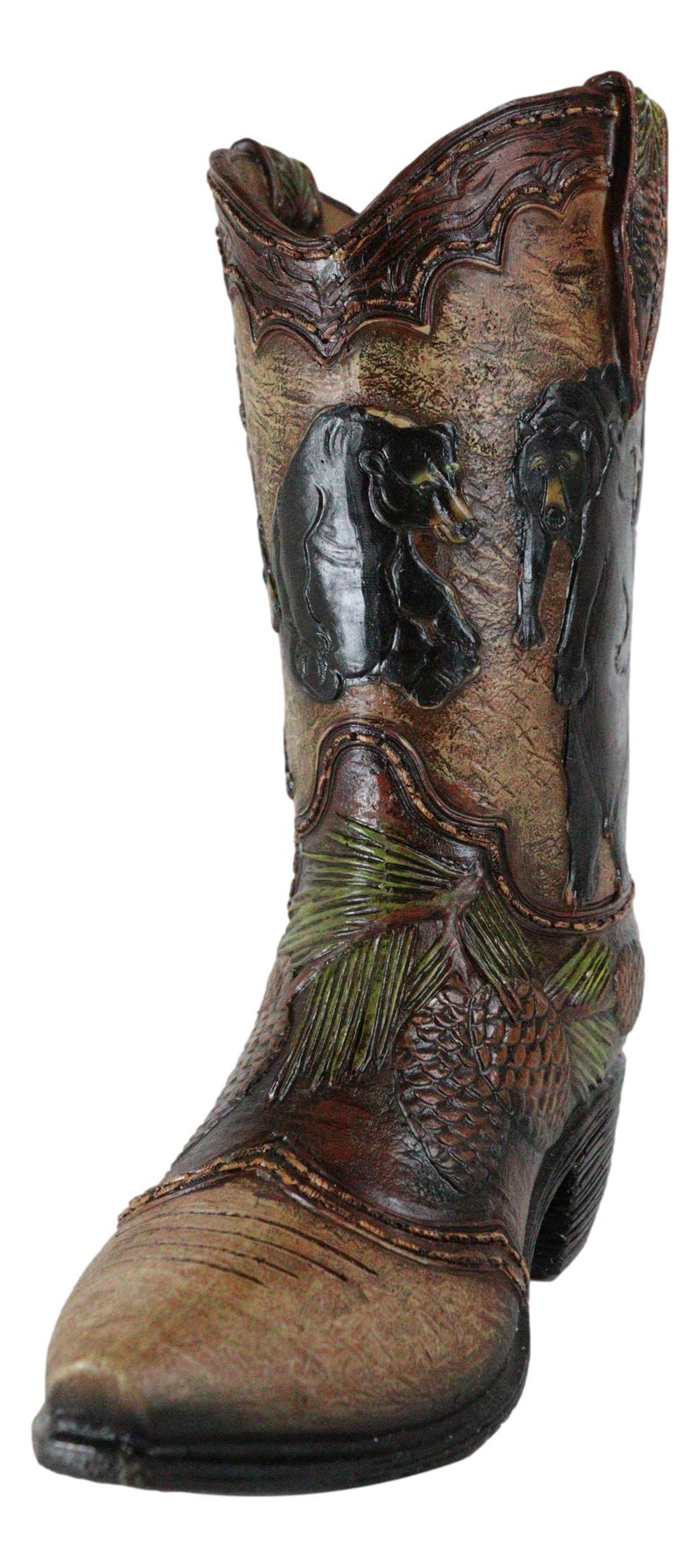 Western Black Bear Family With Pine Cones Cowboy Cowgirl Boot Vase Figurine