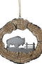 Rustic Western Bison Buffalo Faux Wood Log Set of 4 Christmas Tree Ornaments