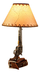 Ebros Western Six Shooter Revolver Gun with Holster and Ammo Belt Base Desktop Bedside Table Lamp with Shade 20.5"Tall Country Cowboy Rustic Home Decor Accent