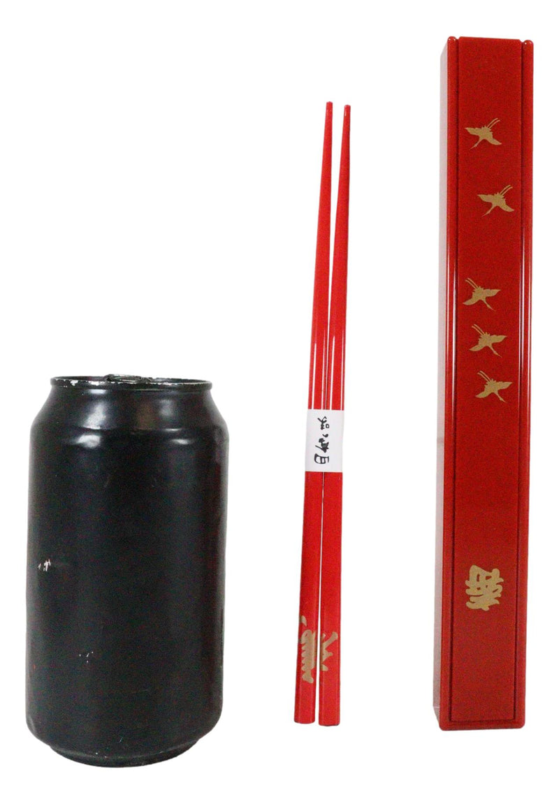 Ebros Classy Crane Bird Lacquered Chopstick Set With Travel Storage Case Chopsticks