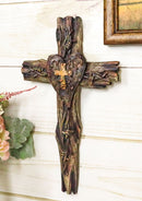 Rustic Western Distressed Faux Wooden Barbed Wires With Heart Plaque Wall Cross