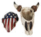 Western Rustic Patriotic USA Flag Steer Bull Cow Skull Decorative Trinket Box
