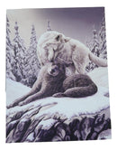 Frozen Tundra Wildlife Snow Kisses Wolf Couple Wood Framed Canvas Wall Decor