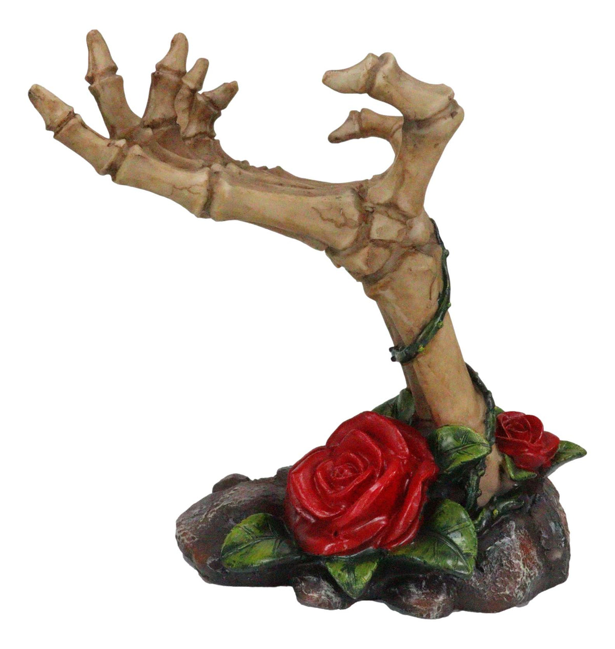 Day of the Dead Skeleton Hand Rose Jewelry Stand By DWK Necklaces Rings Earrings