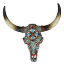 Large Western Steer Cow Skull With Mosaic Turquoise Stones And Beads Wall Decor