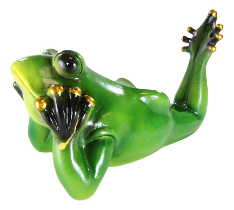 Ebros Sunbathing Rainforest Green Frog Toad On His Belly Wine Holder Caddy Figurine