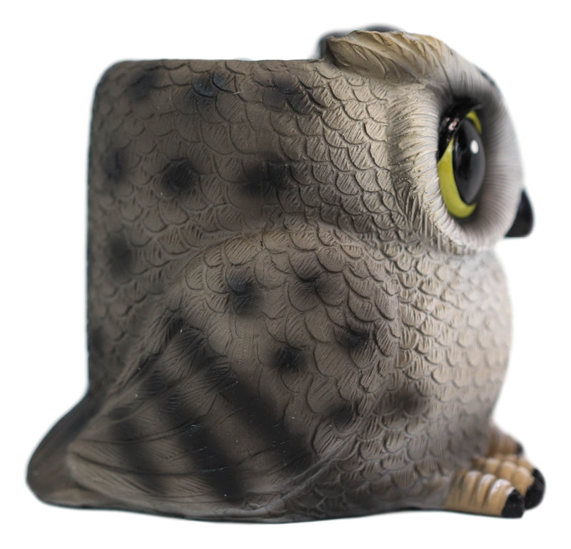 Whimsical Great Horned Owl Owlet Baby Stationery Pen Make Up Brush Holder Statue
