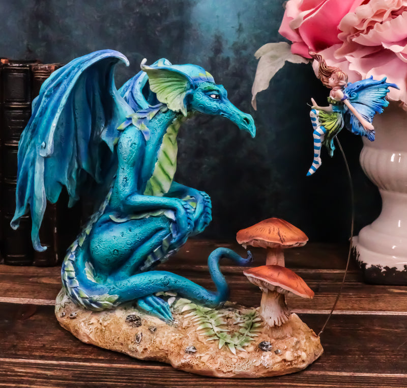 Amy Brown Strange Encounter Blue Dragon With Toadstool Pixie Fairy Figurine
