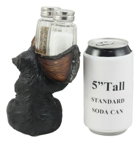 Black Bear Salt and Pepper Shakers Set 5"H Papa Bear Carrying A Canoe Statue