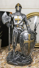 Medieval Crusader Knight Of The Cross With Axe and Broad Shield Figurine 7"H