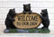 Ebros Welcome To Our Den Rustic Forest Papa Mama Cub Black Bears With Log Sign Statue