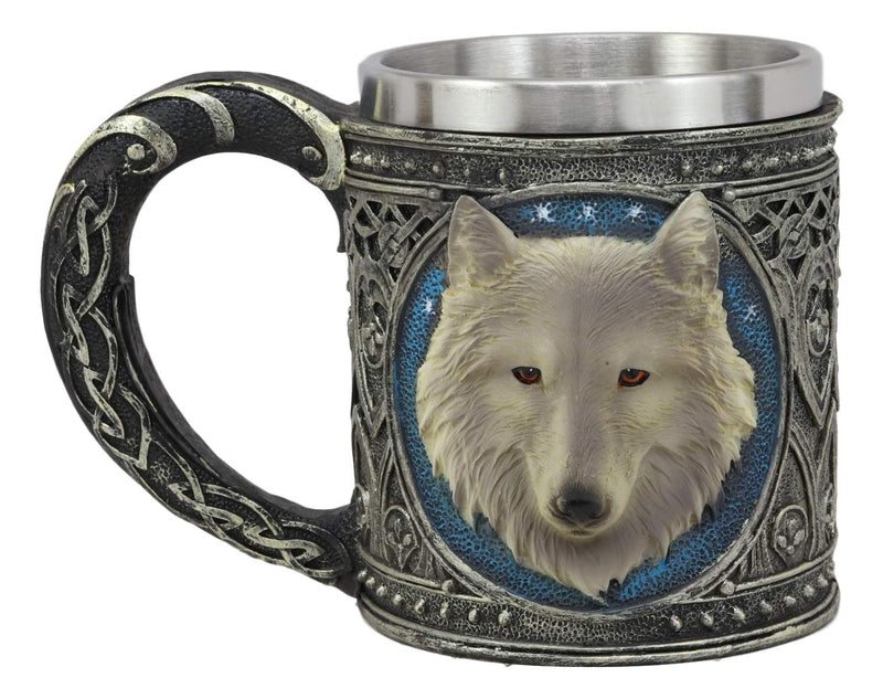 Ebros Gift Alpha Direwolf Wolf Celtic Tribal Magic Resin 16oz Drinking Mug With Stainless Steel Rim Figurine For Coffee Tea Cereal Drinks Halloween Kitchen Dining Decor Of Timber Wolves