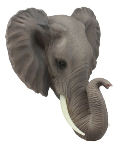 Ebros Safari African Bush Elephant Wall Bust Sculpture 9" Tall Majestic Noble Elephant Head Hanging Wall Decor Figurine for Wild Animal Lovers - Ebros Gift