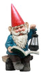 Ebros Whimsical Wizard Gnome Reading A Spell Book Statue 19"Tall With Solar LED Lantern Courtesy Path Light Sculptural Decor