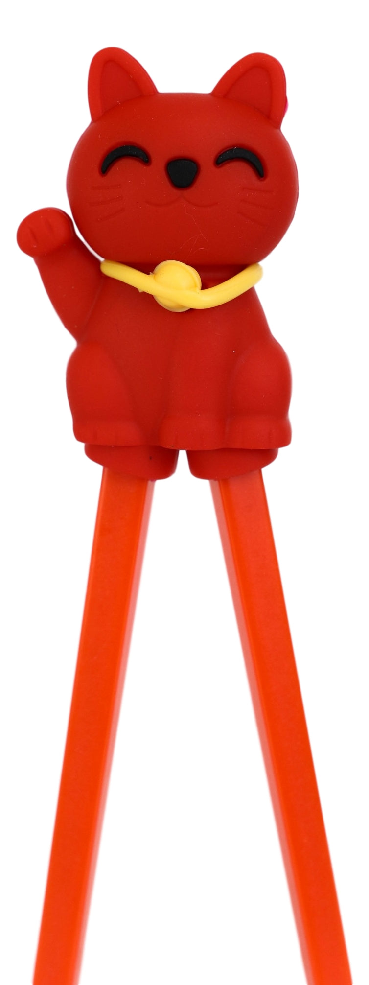 Red Maneki Neko Lucky Cat Reusable Training Chopsticks Set With Silicone Helper