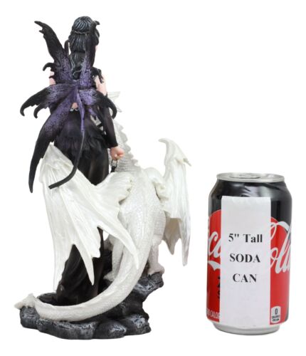 Gothic Khaleesi Fairy With Arctic White Dragon Statue 9.5"H Dungeons Dragons Art