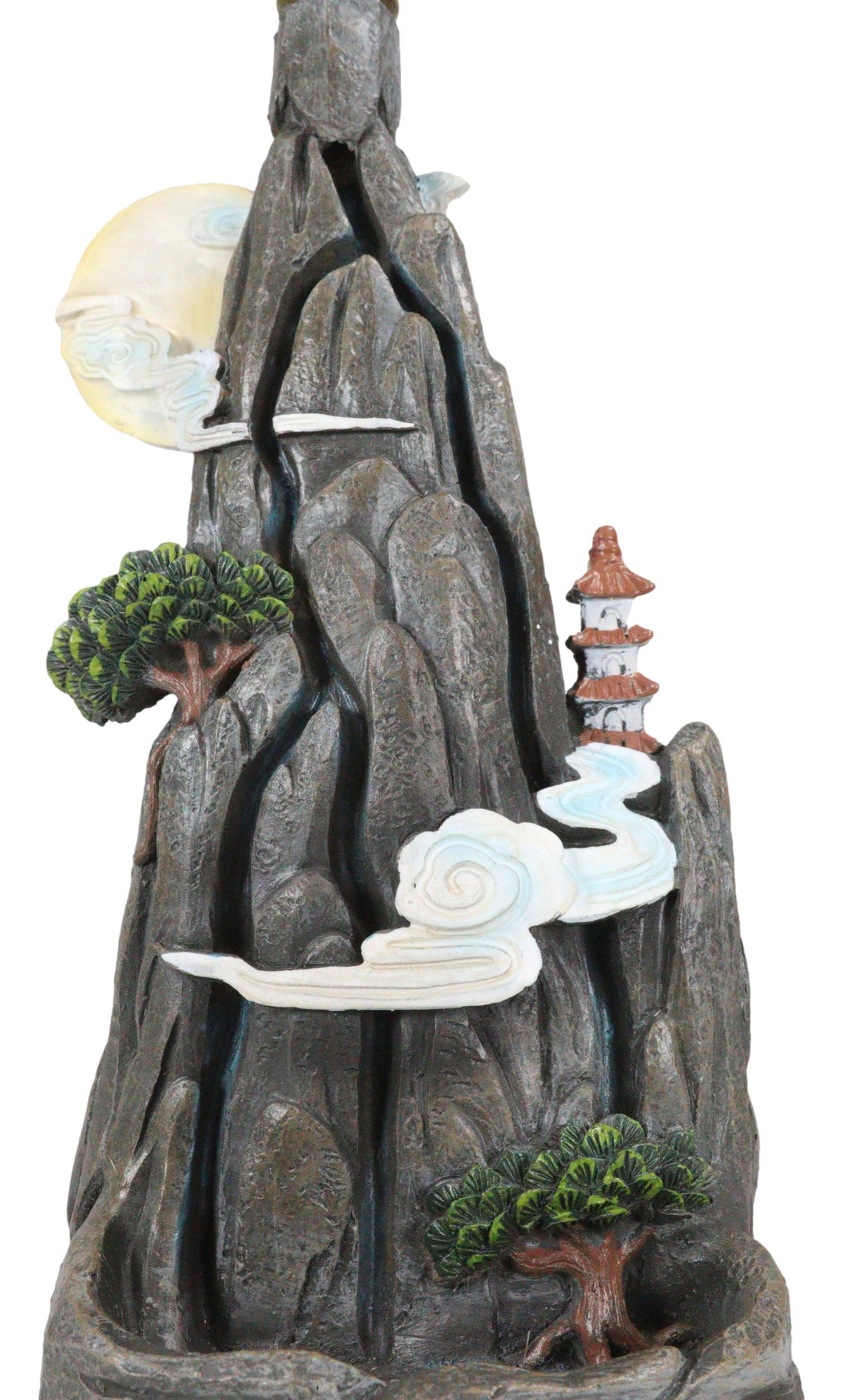Feng Shui Rocky Mountain Top Buddhist Pagoda Temple Backflow Cone Incense Holder