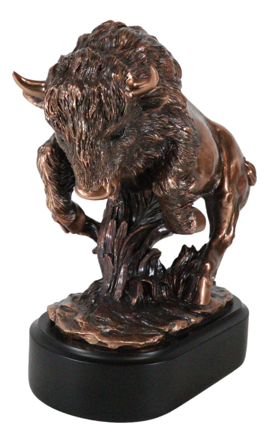 Ebros Western Large Angry Charging Bison Statue in Bronze Electroplated Finish - Ebros Gift