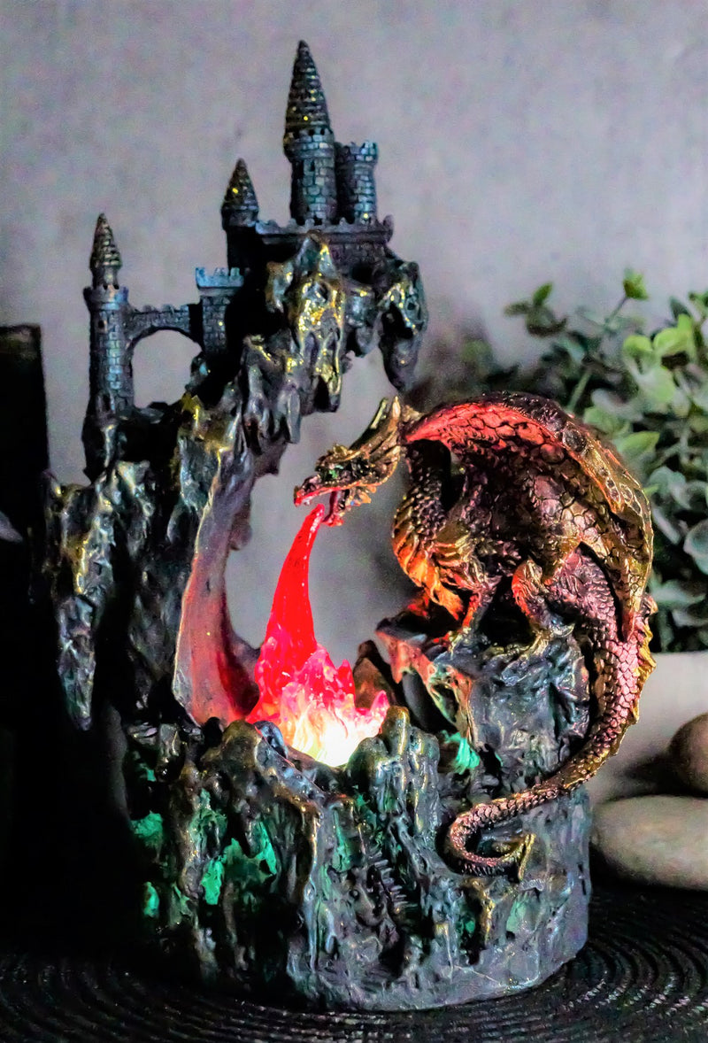 Ebros Red Garnet Fire Dragon By Rocky Mountain With Castle LED Light Figurine