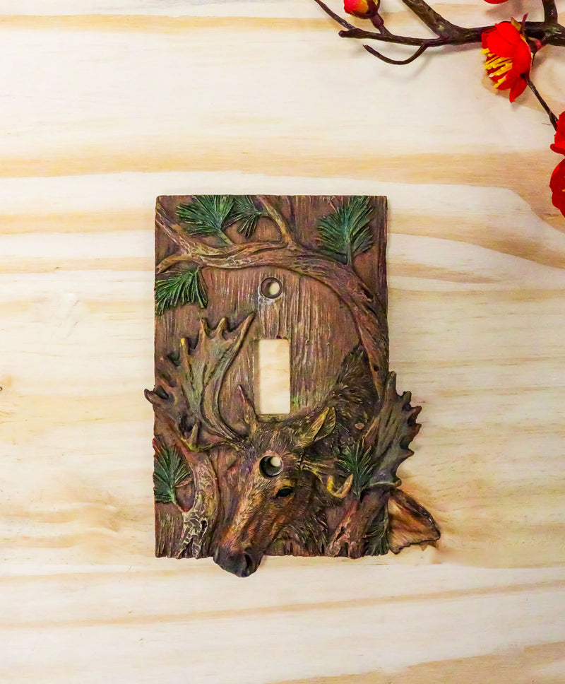 Rustic Western Stag Elk Moose By Pine Single Toggle Switch Plate Cover Set of 2