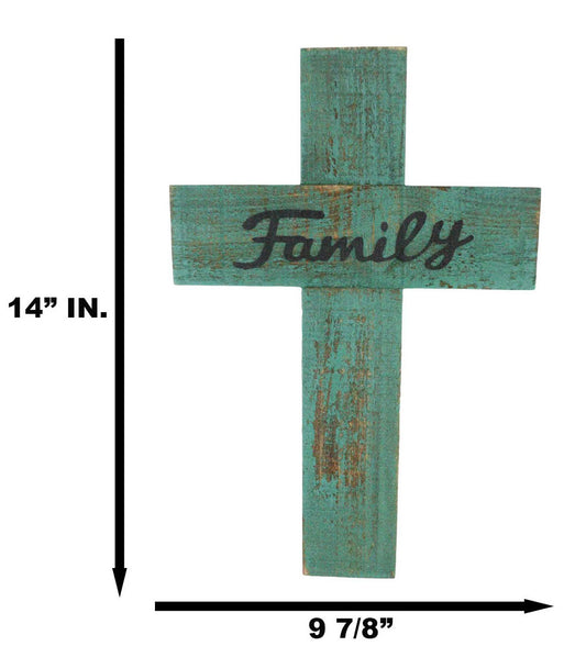 Rustic Western Family Vintage Green Distressed Wood Wall Cross Decor Plaque
