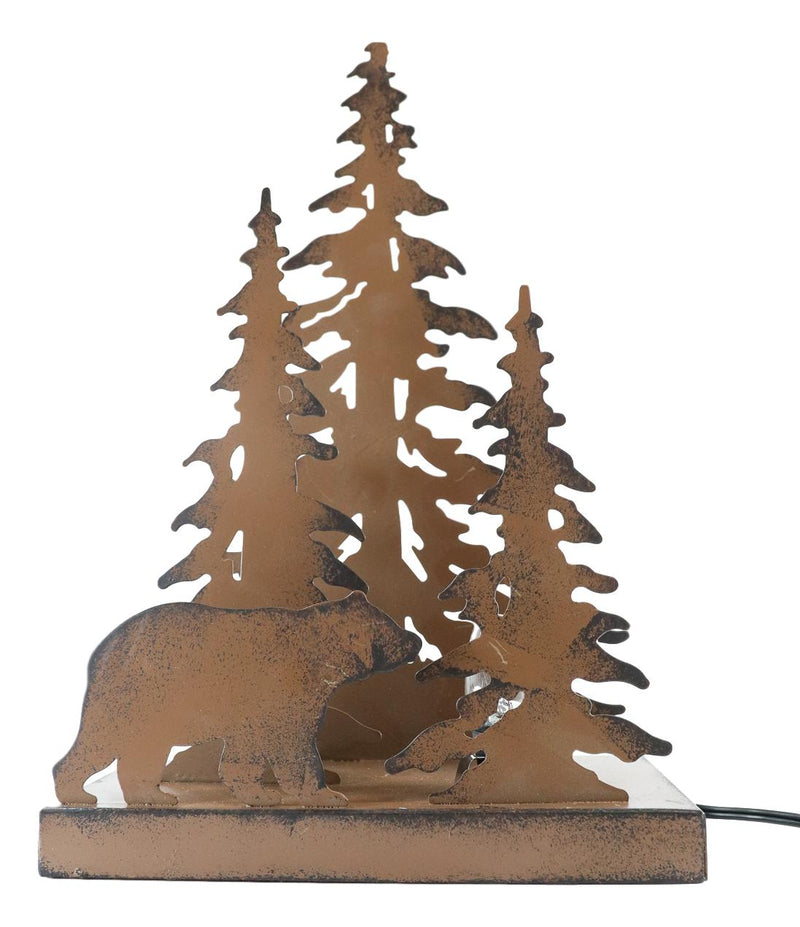 Ebros Metal Art Rustic Forest Black Bear By Pine Trees Night Light Lamp Sculpture