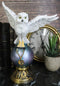 Gothic Snowy Owl Talisman Pentagram Pendant Perching On Gazing Ball Orb Figurine