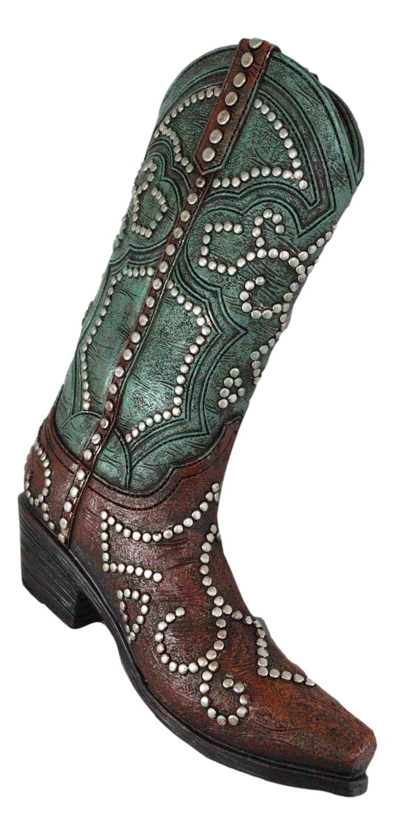 Ebros Rustic Western Teal Faux Tooled Leather W/ Nailheads Cowgirl Boot Decor
