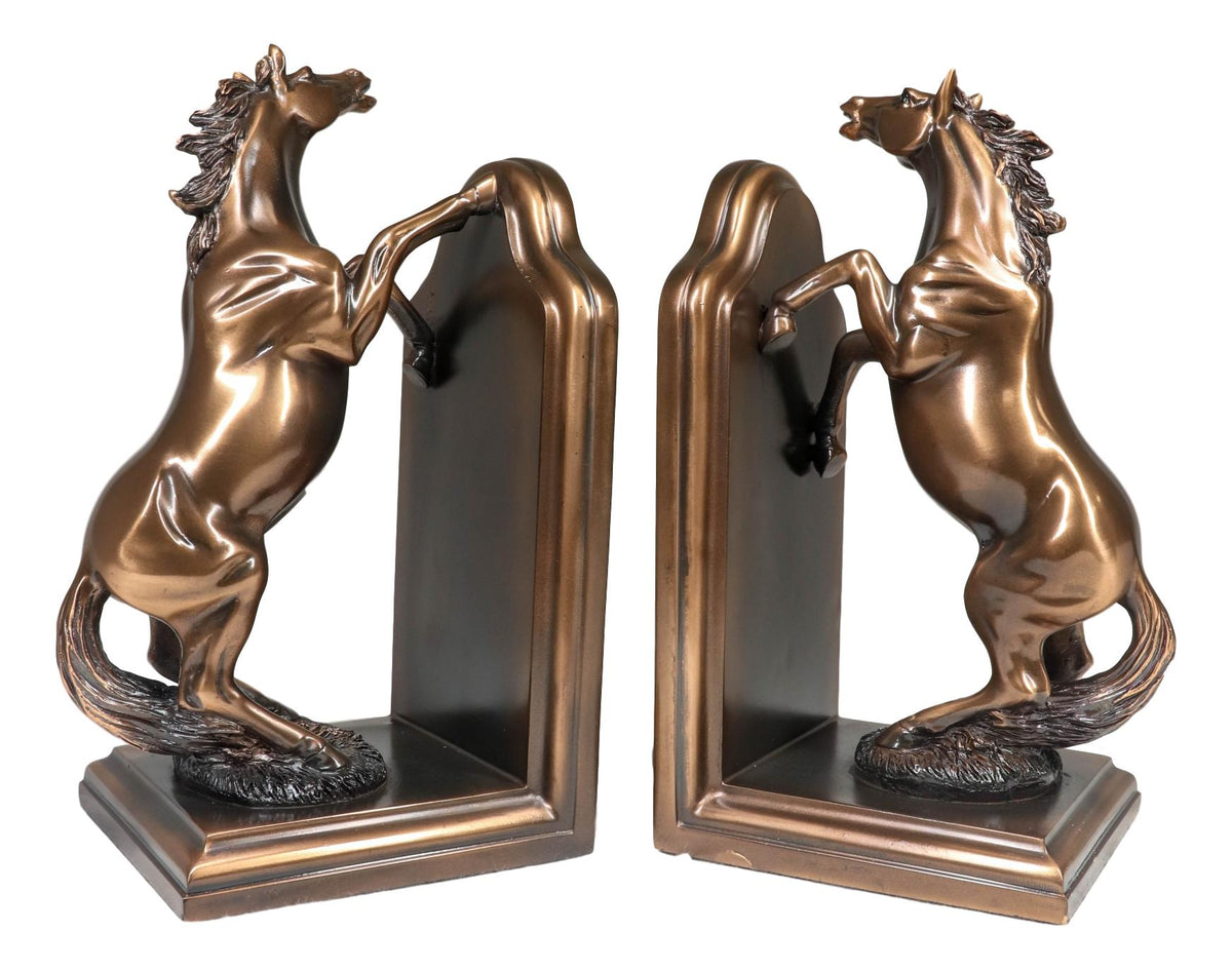 Two Fine Horses Standing On Hind Legs Bookends Bronze Electroplated Figurine - Ebros Gift