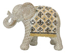 Silver Grey Accent Mosaic Design Noble Elephant With Trunk Up Statue 9"L Decor