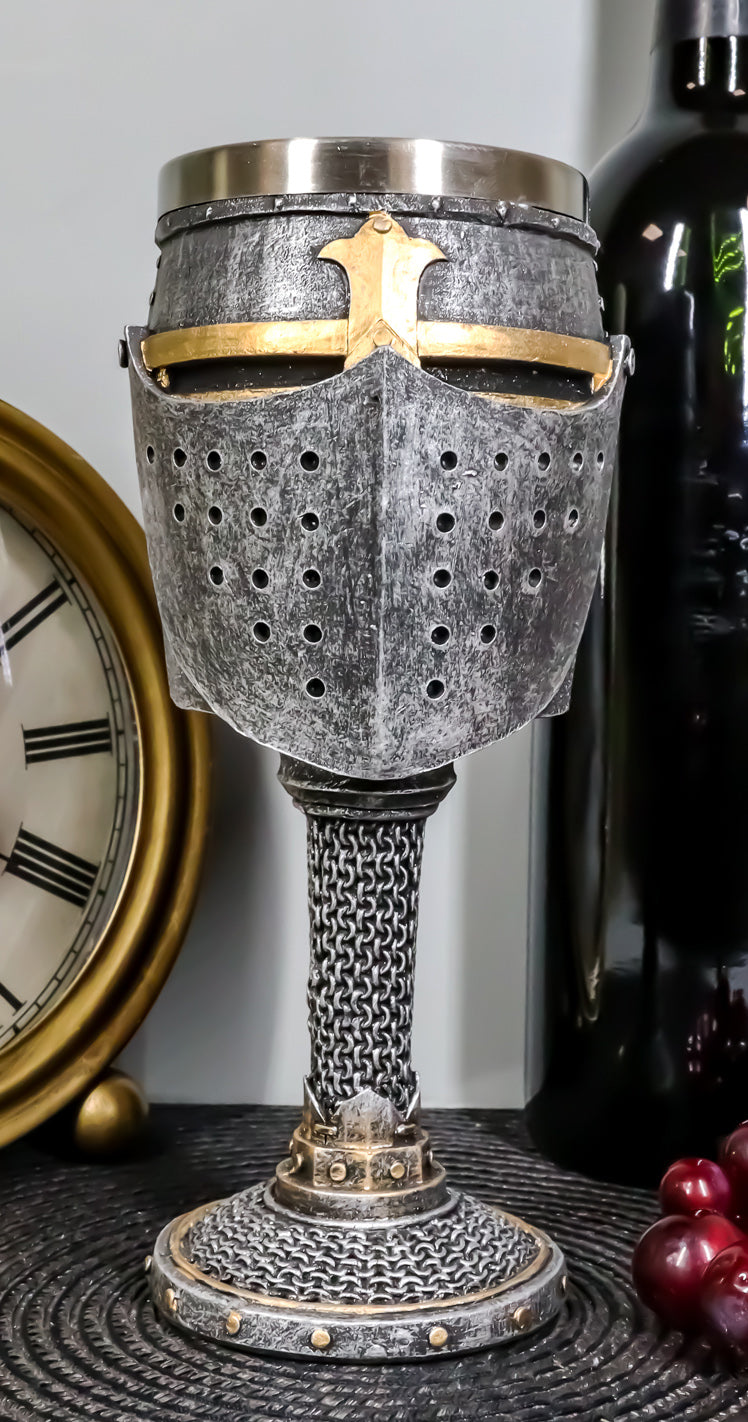 Ebros Medieval Knight Of The Cross Suit of Armor Helm 7"H Wine Goblet Chalice