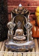 Ebros Meditating Buddha Gautama Amitabha Sitting On Lotus Backflow Cone Incense Burner 5.25"H