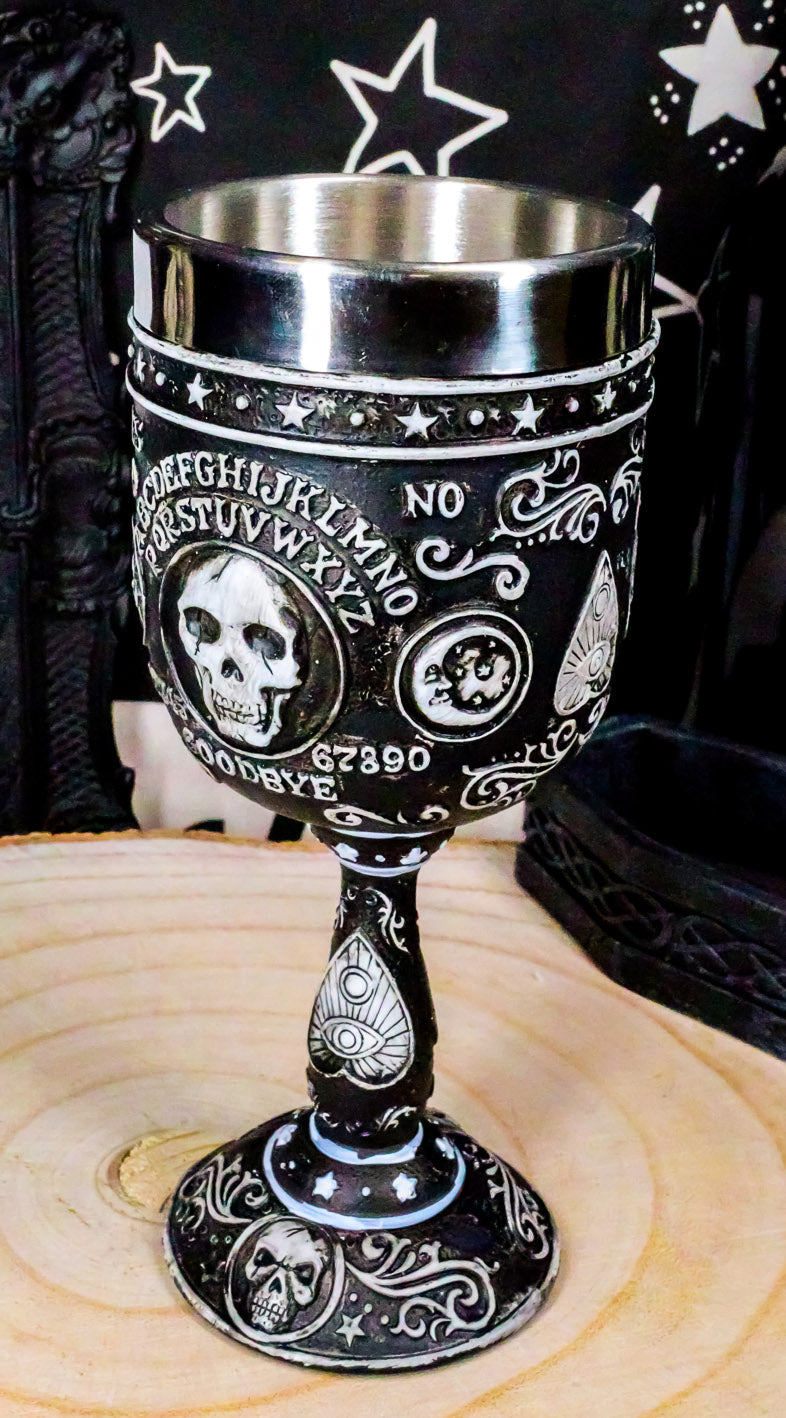 Ebros Occult Gothic Alchemy Ouija Spirit Board Skulls Baroque Wine Goblet 7oz
