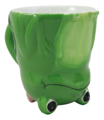 Topsy Turvy Ceramic Green Frog With Water Lily Handle Coffee Mug Drink Cup 11oz