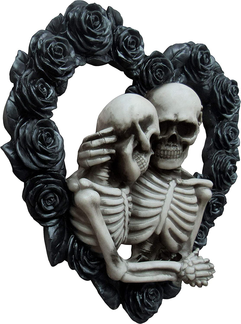 Ebros Our Love is Eternal Skeleton Lovers on Black Rose Wreath Wall Sculpture