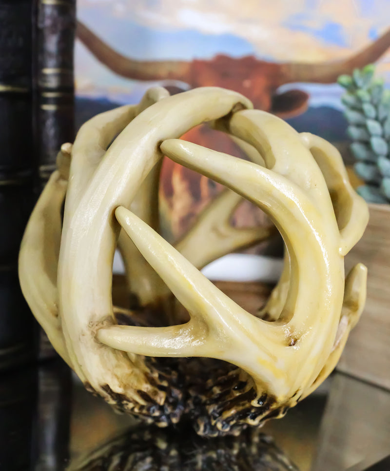 Ebros Gift Wildlife Rustic Buck Elk Deer Stag Entwined Antlers Orb Potpourri Decorative Ball Home Accent Sphere Figurine Paper Weight Mantelpiece Shelves Table Cabin Lodge Decor (1)