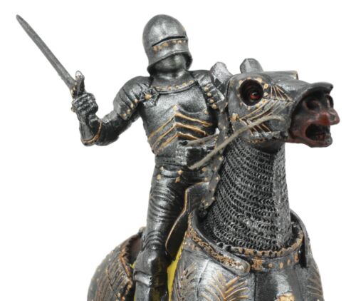 Medieval Swordsman Knight With Suit Of Armor Charging On Calvary Horse Statue