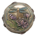 Ebros Nouveau Dragonfly Flitting Lily Over The Pond Round Jewelry Box Figurine