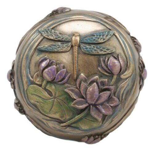 Ebros Nouveau Dragonfly Flitting Lily Over The Pond Round Jewelry Box Figurine