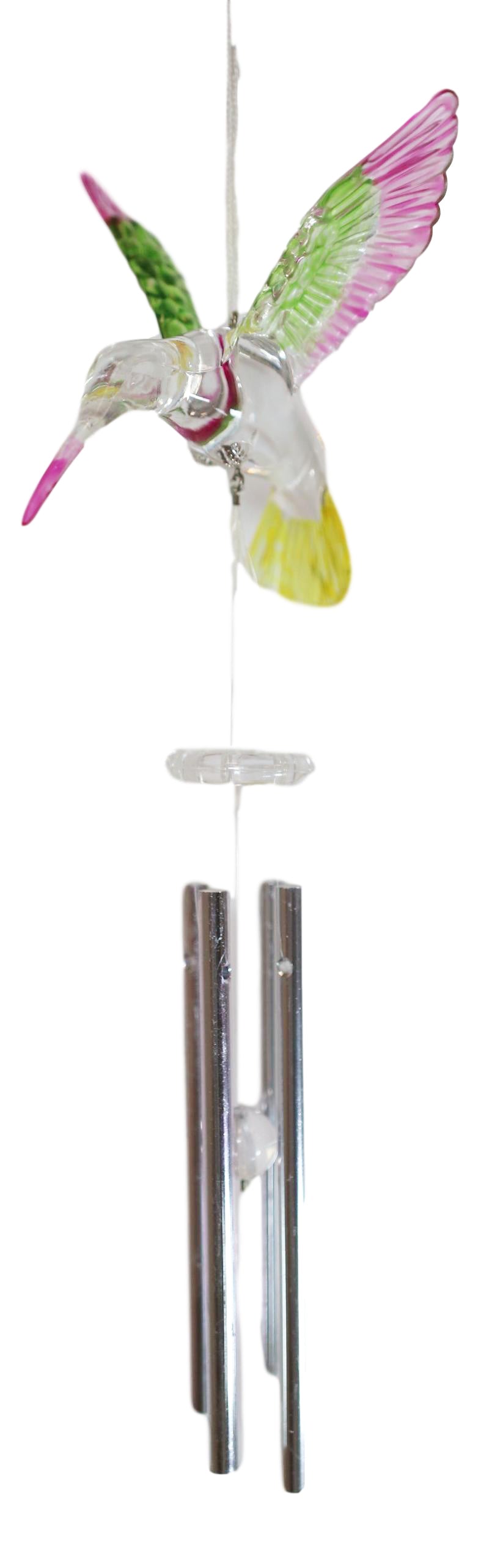 Acrylic Colorful Flying Hummingbird Wind Chime 16" Tall with Aluminum Rods