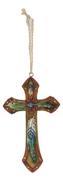 Rustic Western Native Indian Christian Crosses Set of 4 Christmas Tree Ornaments